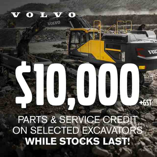 $10,000 +GST parts & service credit on selected Volvo excavators
