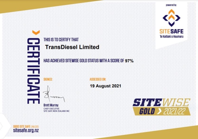 TransDiesel achieves Gold Sitewise certification and retains ACC Tertiary  accreditation 
